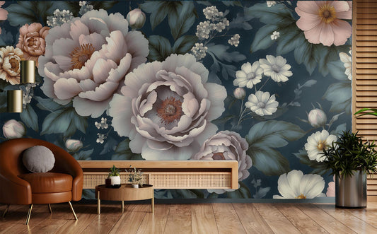 Vintage Peony Floral or Floral Wallpaper – detail view, Golden Era Walls