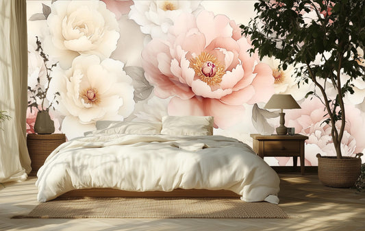 Vintage Peony Floral Renter Floral Wallpaper – detail view, Golden Era Walls