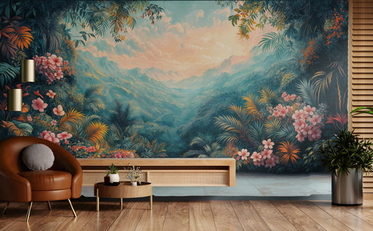 Botanical Jungle View Lush Floral Wallpaper – detail view, Golden Era Walls