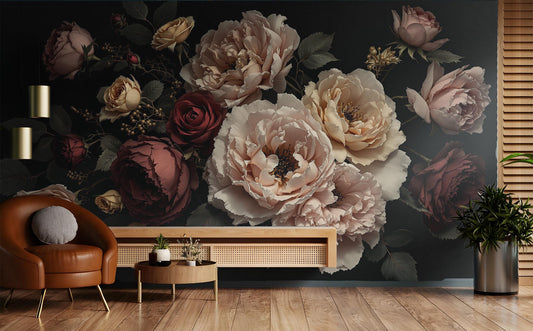 Chic Peony Flower Floral Floral Wallpaper – detail view, Golden Era Walls