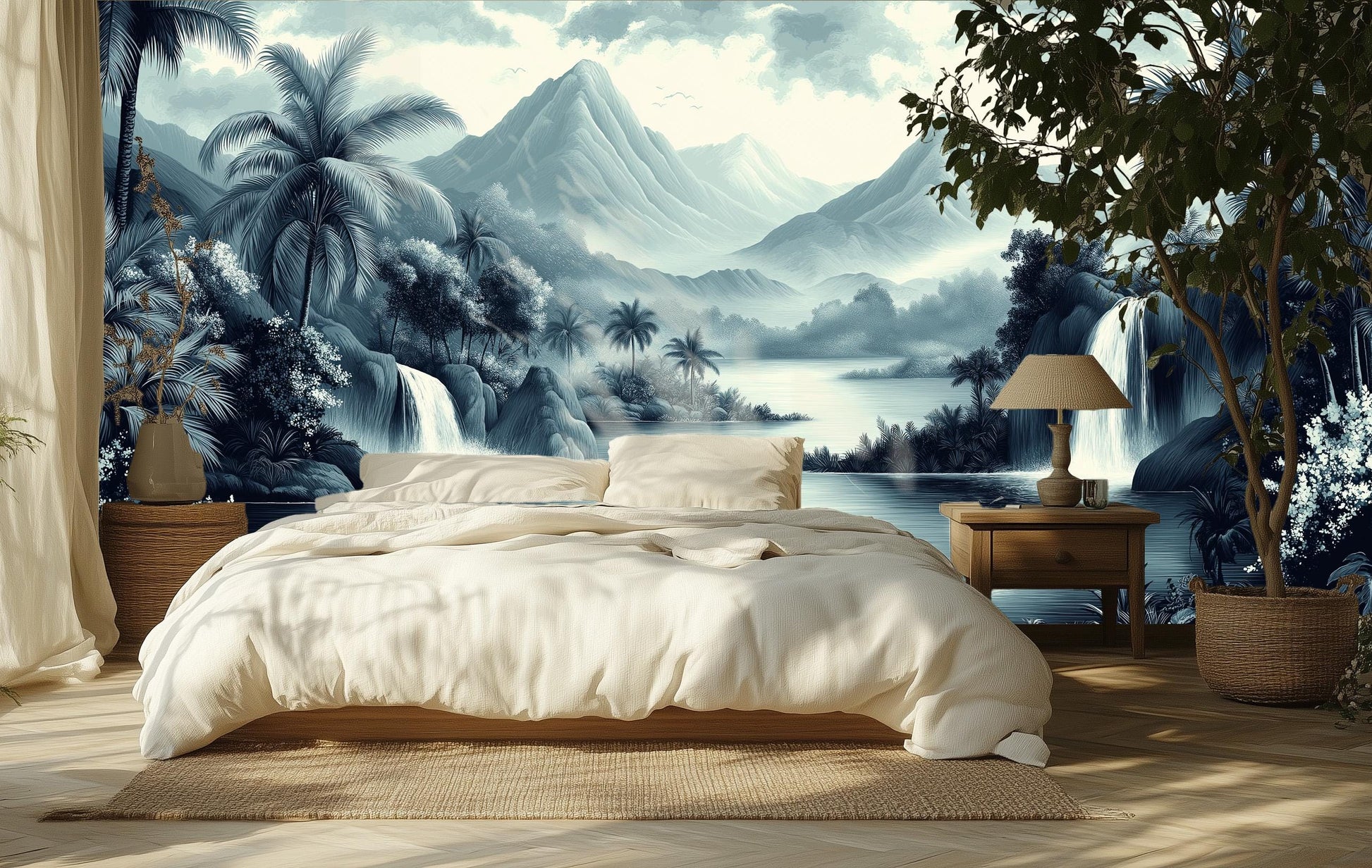 Chinoiserie Jungle Renter Friendly Floral Wallpaper – scale reference, Golden Era Walls