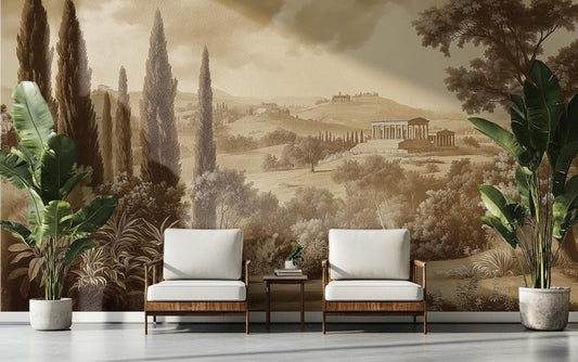 Classic European Timeless Countryside Wallpaper – lifestyle view, Golden Era Walls