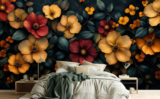 Dark Academia Floral Moody Floral Wallpaper – detail view, Golden Era Walls
