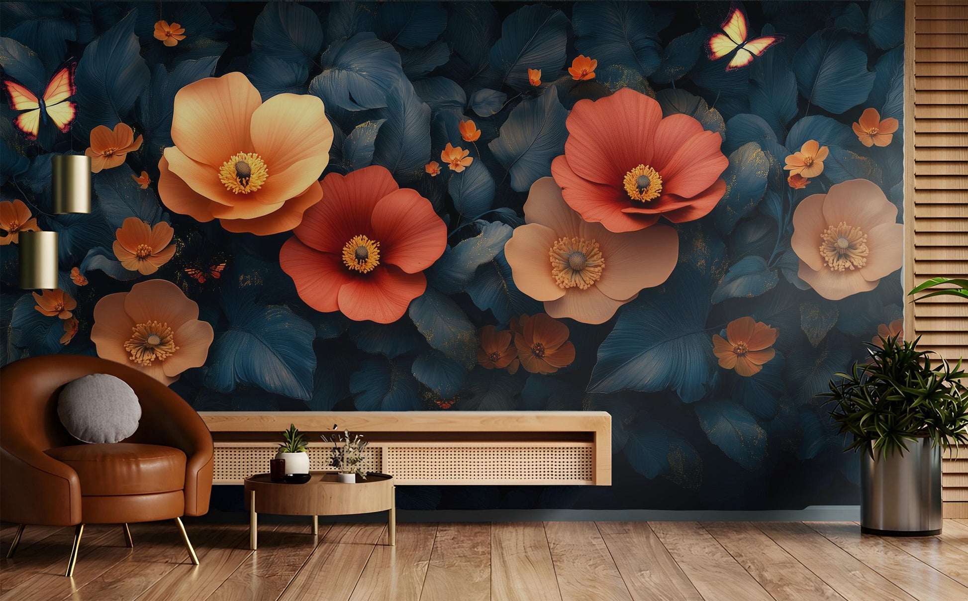 Dark Botanical Floral Dreamy Floral Wallpaper – scale reference, Golden Era Walls