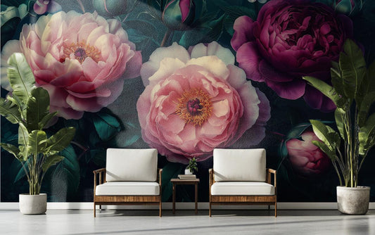 Dark Floral Peony Luxury Floral Wallpaper – lifestyle view, Golden Era Walls