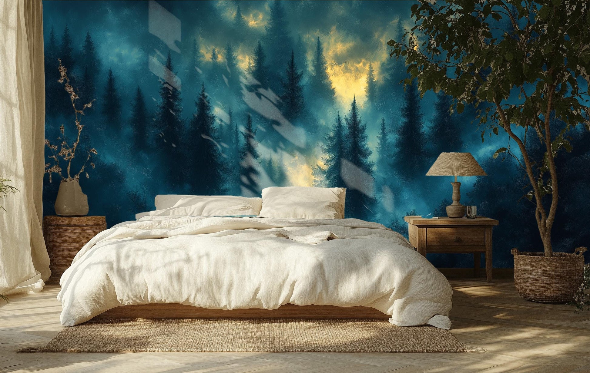 Dark Fantasy Forest Moody Wallpaper – lifestyle view, Golden Era Walls
