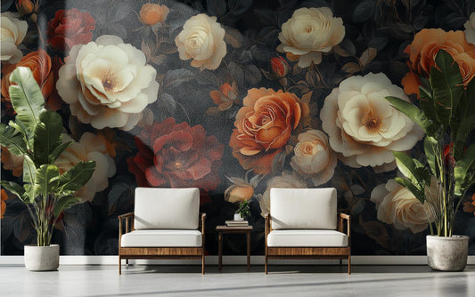 Dark Floral Vintage Inspired Floral Wallpaper – detail view, Golden Era Walls
