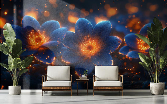 Dark Indigo Floral Renter Floral Wallpaper – peel and stick wallpaper mural, Golden Era Walls