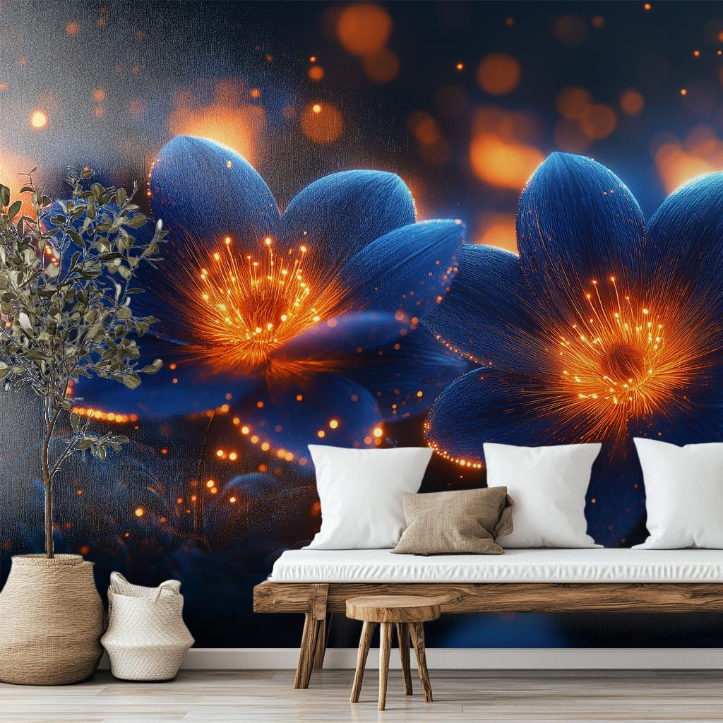 Dark Indigo Floral Renter Floral Wallpaper – scale reference, Golden Era Walls