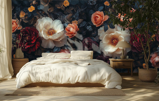 Dark Vintage Floral Dramatic Floral Wallpaper – peel and stick wallpaper mural, Golden Era Walls
