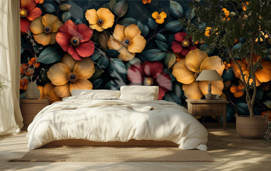 Dark Academia Floral Moody Floral Wallpaper – peel and stick wallpaper mural, Golden Era Walls