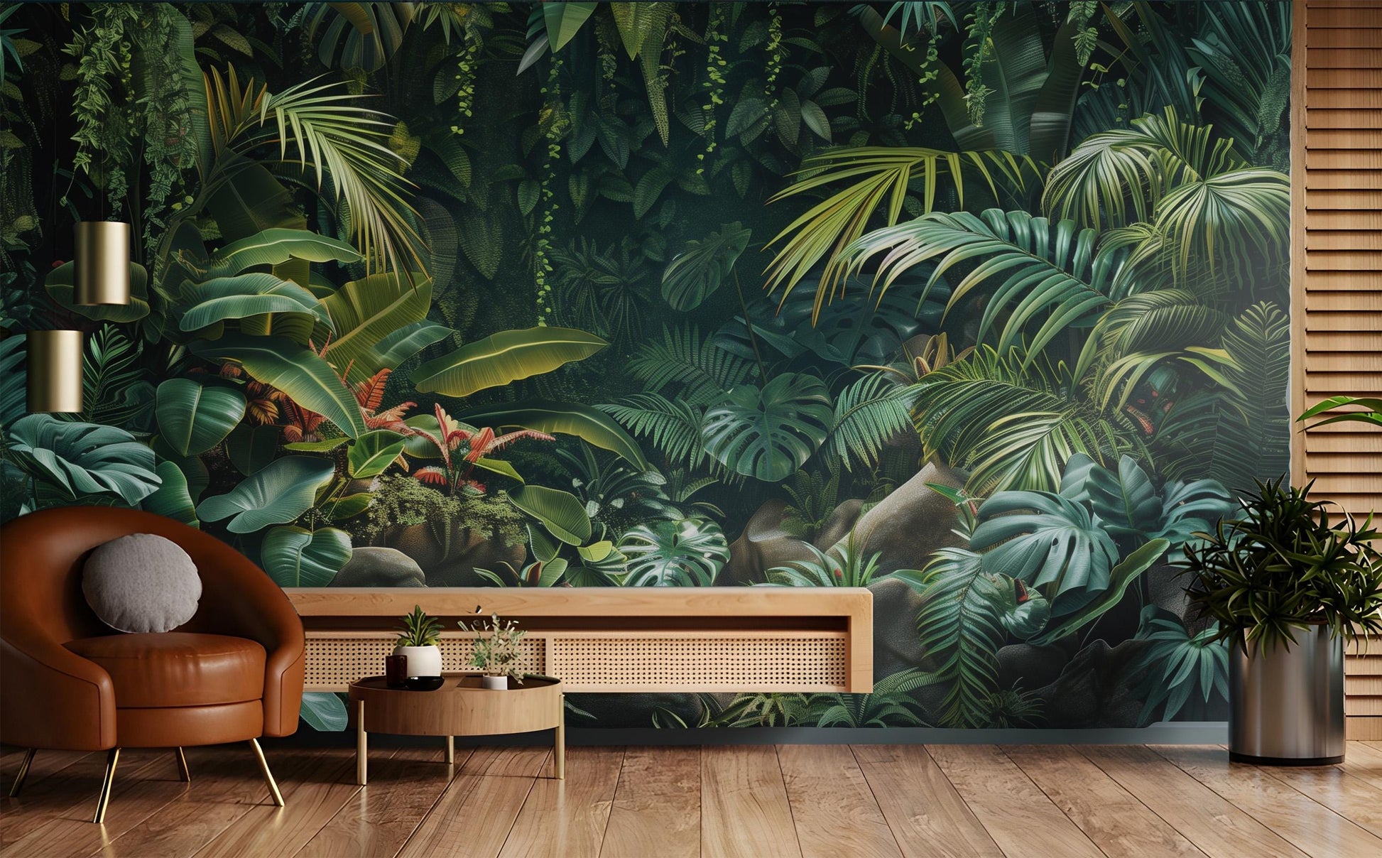 Custom Tropical Dark Green Floral Wallpaper – detail view, Golden Era Walls