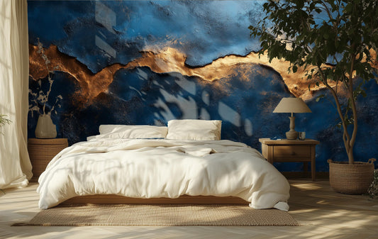 Luxury Dark Blue Gold Geometric Wallpaper – detail view, Golden Era Walls