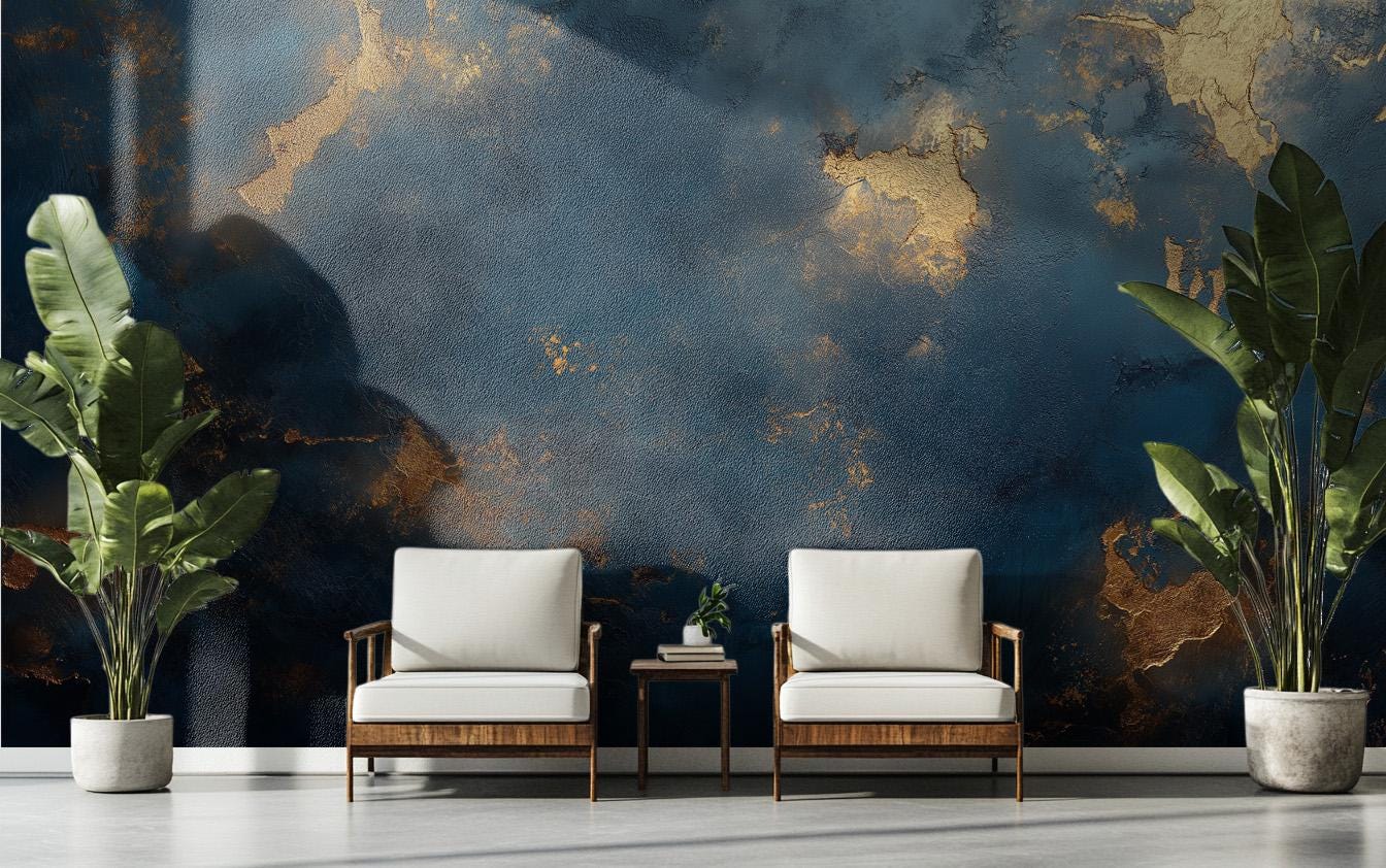 Luxury Gold Navy Abstract Geometric Wallpaper – scale reference, Golden Era Walls
