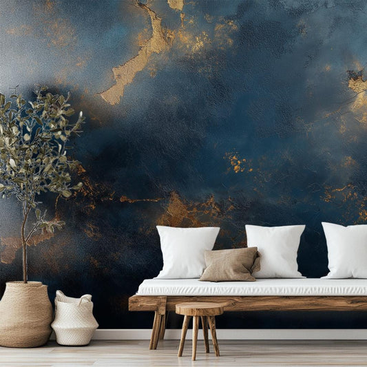 Luxury Gold Navy Abstract Geometric Wallpaper – room setting, Golden Era Walls
