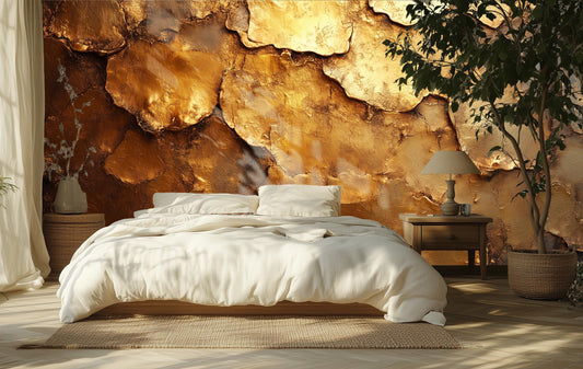 Luxury Gold Leaf Texture Floral Wallpaper – lifestyle view, Golden Era Walls