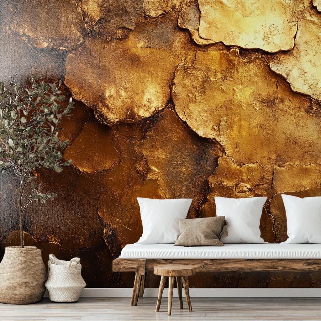 Luxury Gold Leaf Texture Floral Wallpaper – scale reference, Golden Era Walls