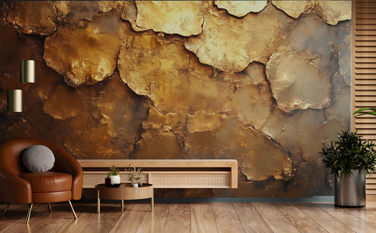 Luxury Gold Leaf Texture Floral Wallpaper – detail view, Golden Era Walls