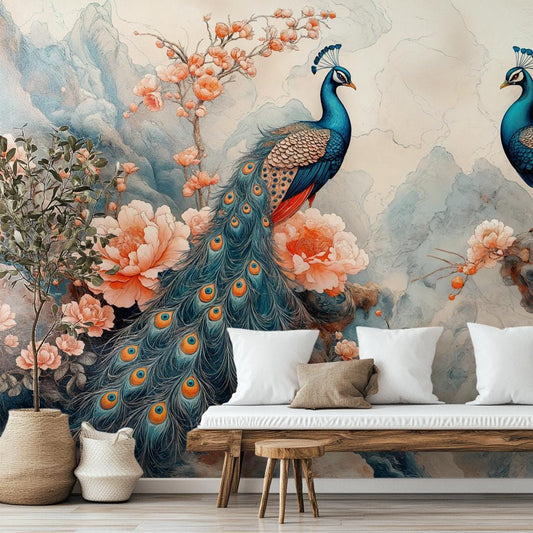 Luxury Oriental Hand Painted Floral Wallpaper – lifestyle view, Golden Era Walls