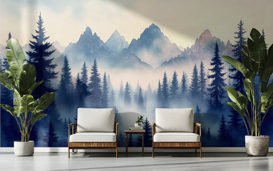 Misty Forest Renter Friendly Wallpaper – detail view, Golden Era Walls