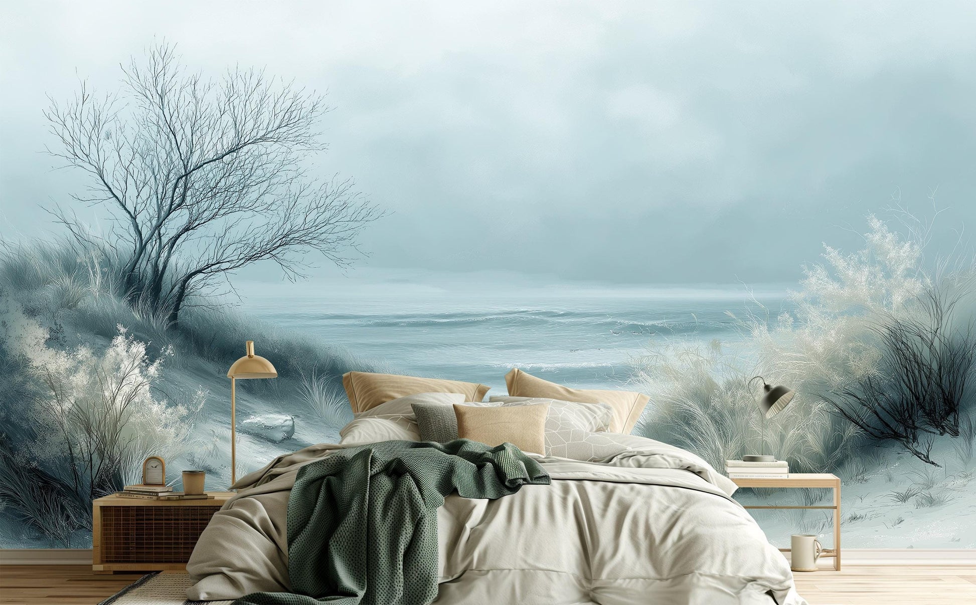 Minimalist Seaside Renter Friendly Coastal Wallpaper – peel and stick wallpaper mural, Golden Era Walls