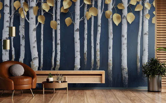 Minimalist Birch Forest Captures Wallpaper – peel and stick wallpaper mural, Golden Era Walls