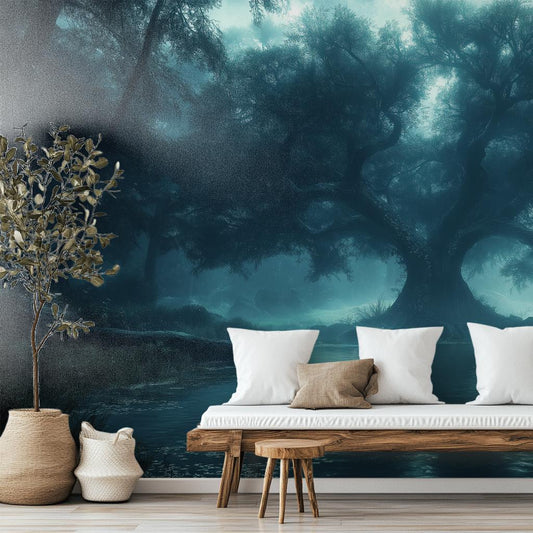 Mystical Enchanted Forest Art Wallpaper – lifestyle view, Golden Era Walls