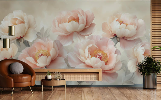 Blush Peony Floral Renter Floral Wallpaper – detail view, Golden Era Walls