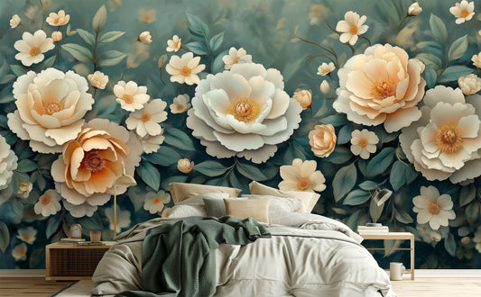 Elegant Cream Gold Flower Floral Wallpaper – detail view, Golden Era Walls