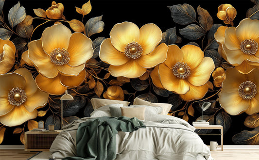 Elegant Gold Floral Art Floral Wallpaper – detail view, Golden Era Walls