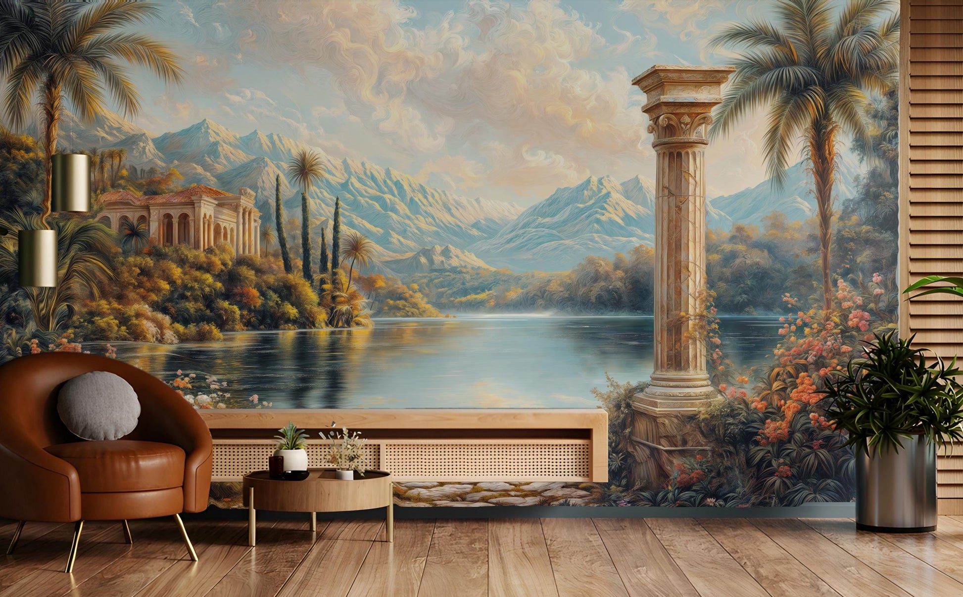 Elegant Italian Villa Scenic Floral Wallpaper – peel and stick wallpaper mural, Golden Era Walls