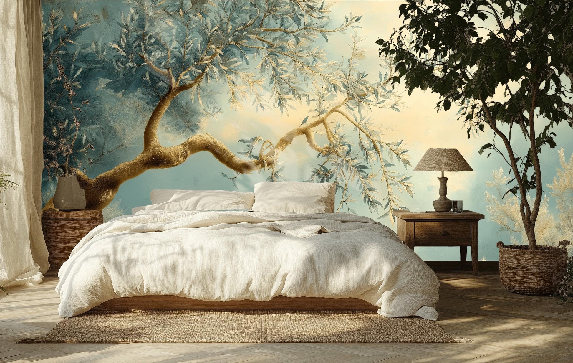 Elegant Olive Tree Hand Floral Wallpaper – detail view, Golden Era Walls
