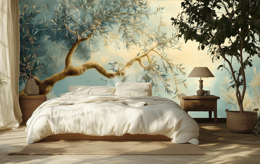 Elegant Olive Tree Hand Floral Wallpaper – detail view, Golden Era Walls