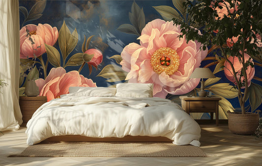 Elegant Peony Floral Art Floral Wallpaper – lifestyle view, Golden Era Walls