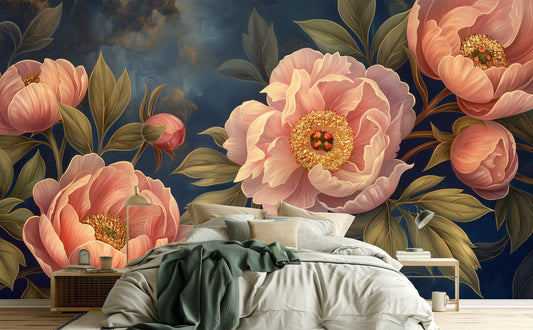 Elegant Peony Floral Art Floral Wallpaper – peel and stick wallpaper mural, Golden Era Walls