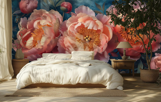 Elegant Peony Art Luxurious Floral Wallpaper – room setting, Golden Era Walls