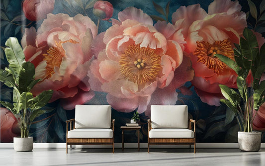 Elegant Peony Art Luxurious Floral Wallpaper – detail view, Golden Era Walls