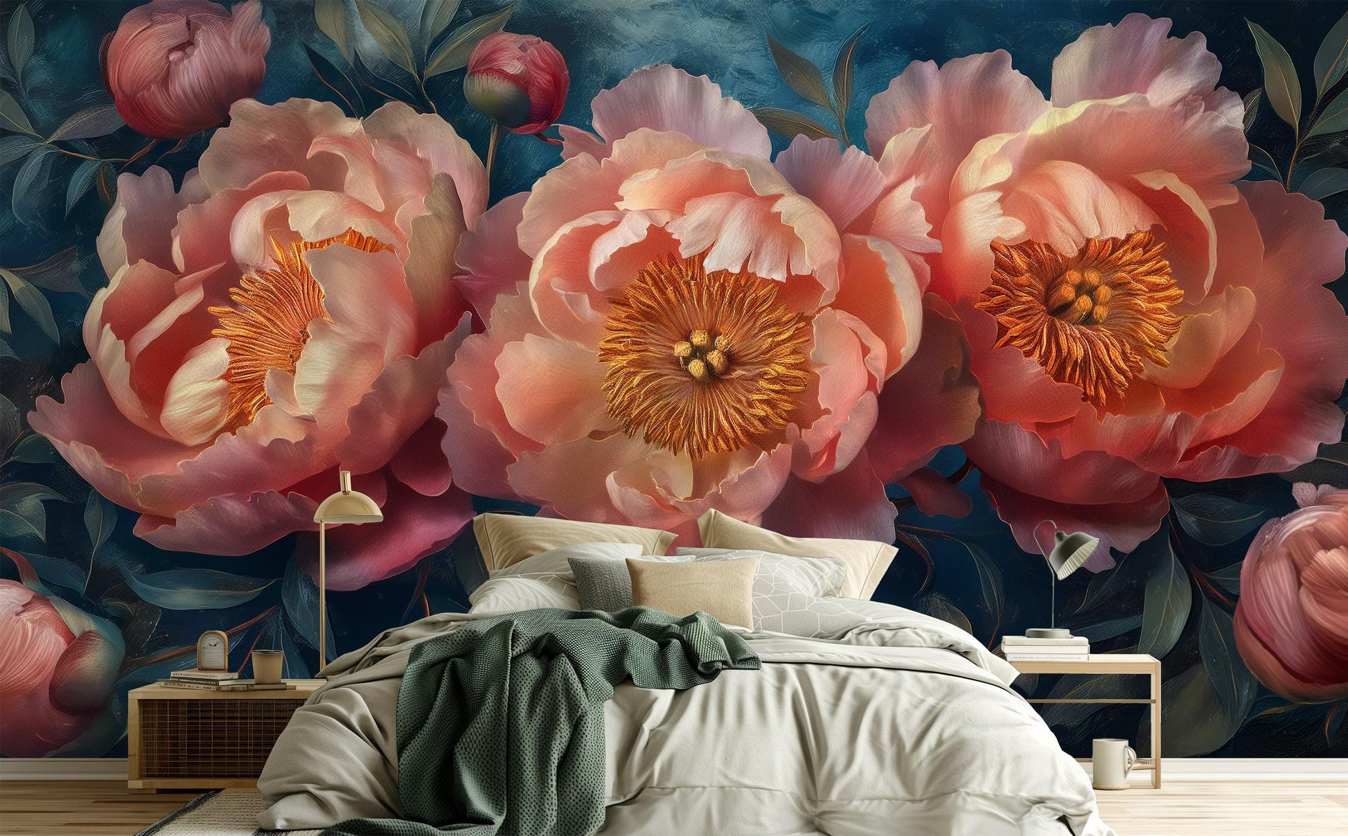 Elegant Peony Art Luxurious Floral Wallpaper – scale reference, Golden Era Walls