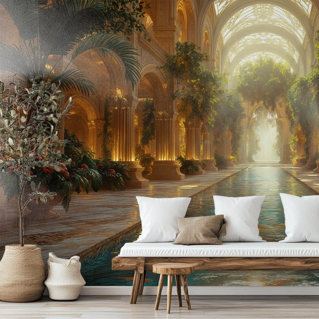 Elegant Tropical Sanctuary Classical Floral Wallpaper – detail view, Golden Era Walls