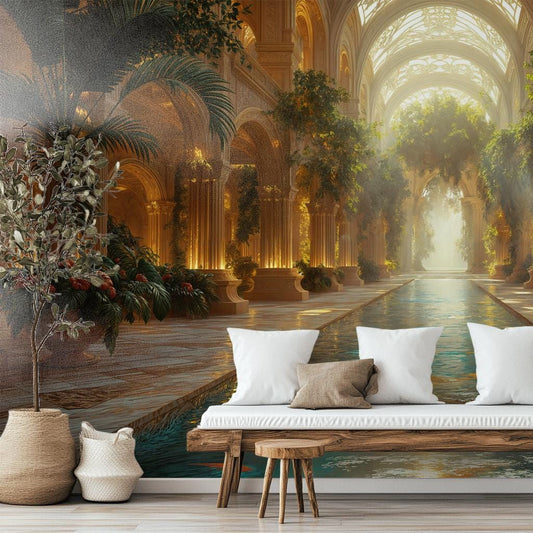 Elegant Tropical Sanctuary Classical Floral Wallpaper – detail view, Golden Era Walls