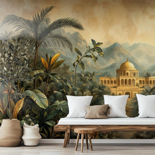 Exotic Jungle Palace Hand Floral Wallpaper – detail view, Golden Era Walls