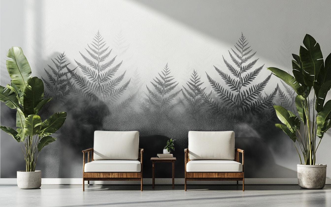 Foggy Fern Renter Friendly Floral Wallpaper – peel and stick wallpaper mural, Golden Era Walls