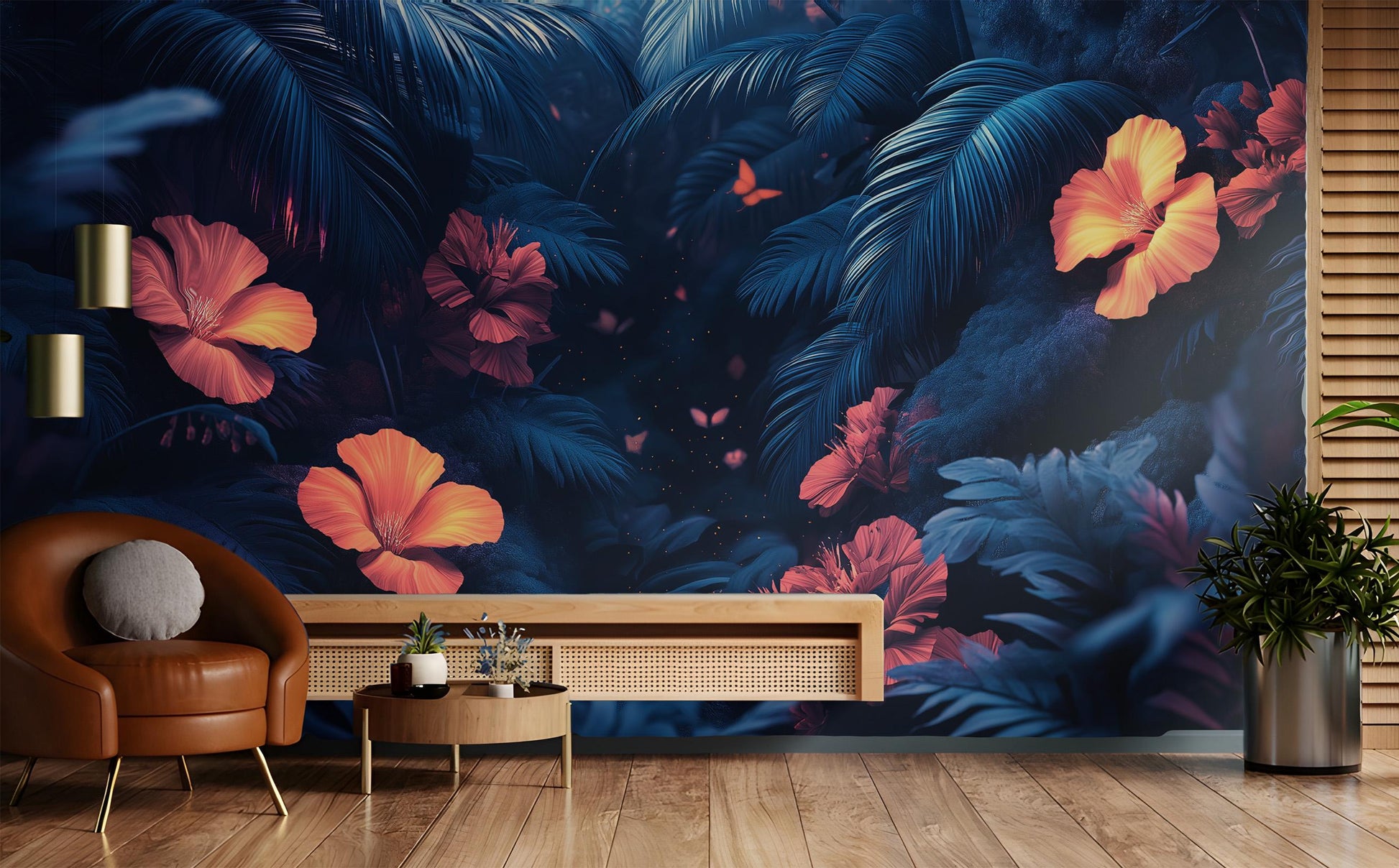 Glowing Rainforest Bioluminescent Floral Floral Wallpaper – peel and stick wallpaper mural, Golden Era Walls
