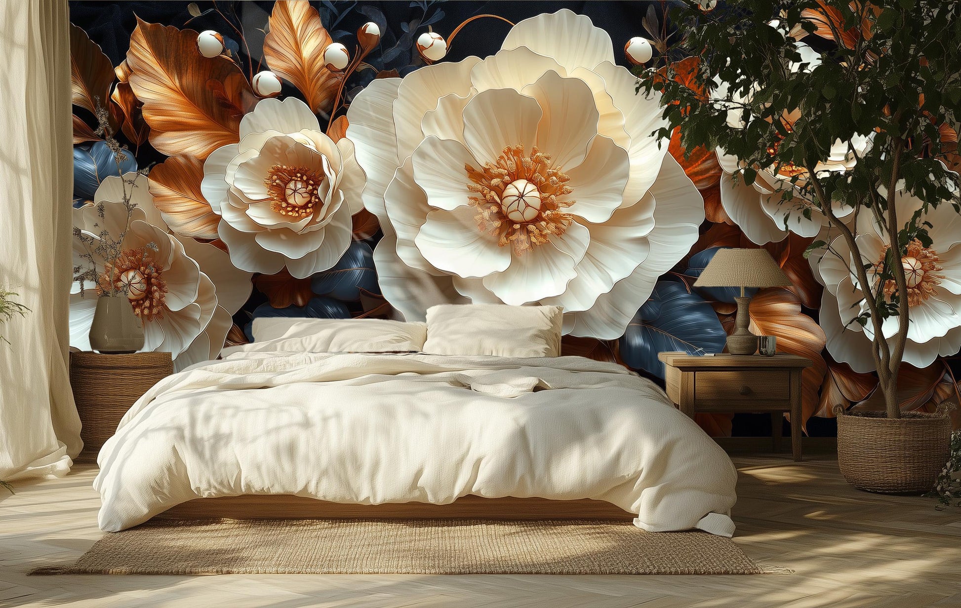 Gold Ivory Floral Renter Floral Wallpaper – scale reference, Golden Era Walls