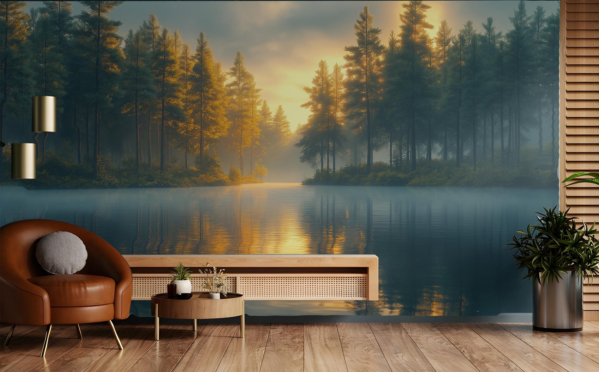 Golden Hour Pine Forest Wallpaper – detail view, Golden Era Walls