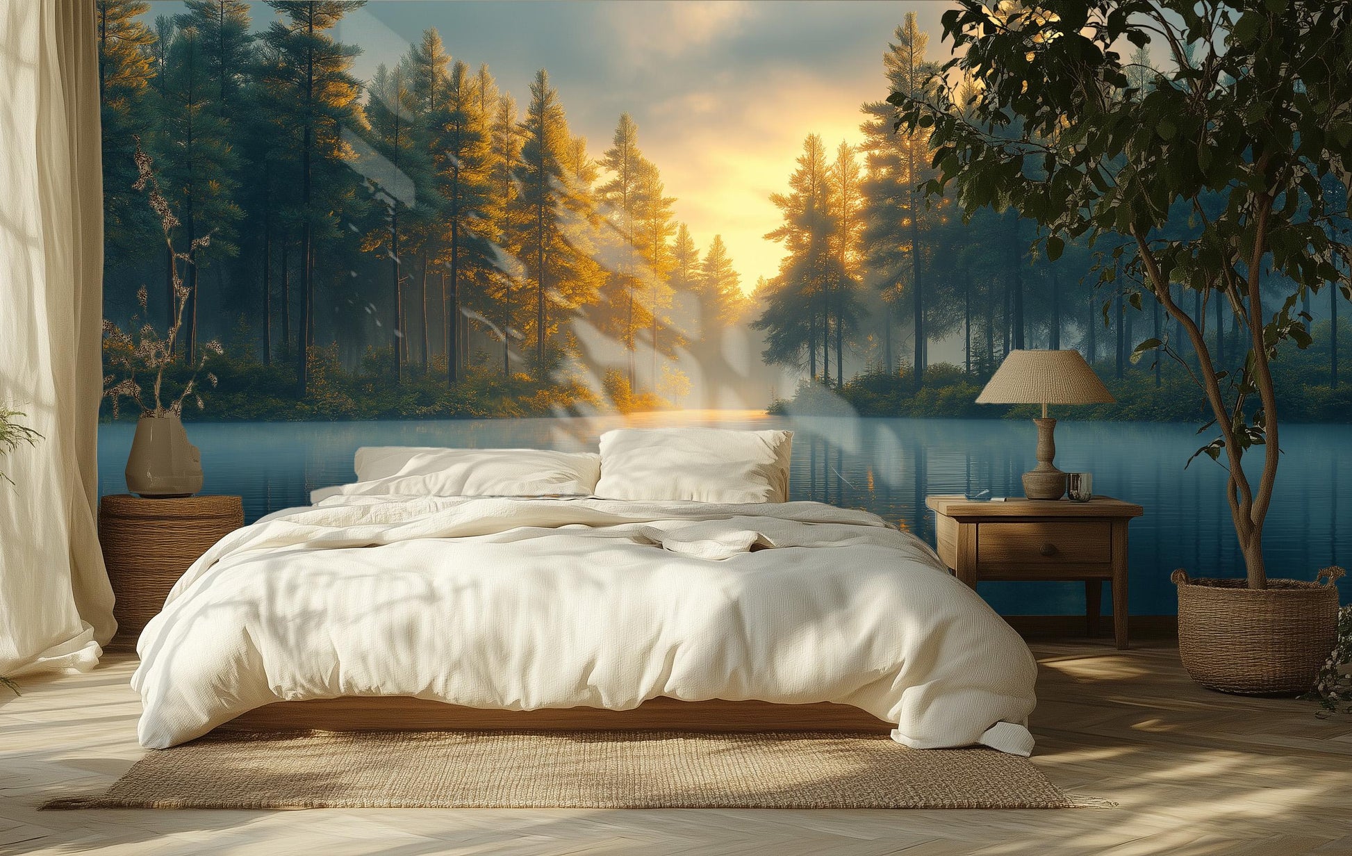 Golden Hour Pine Forest Wallpaper – scale reference, Golden Era Walls
