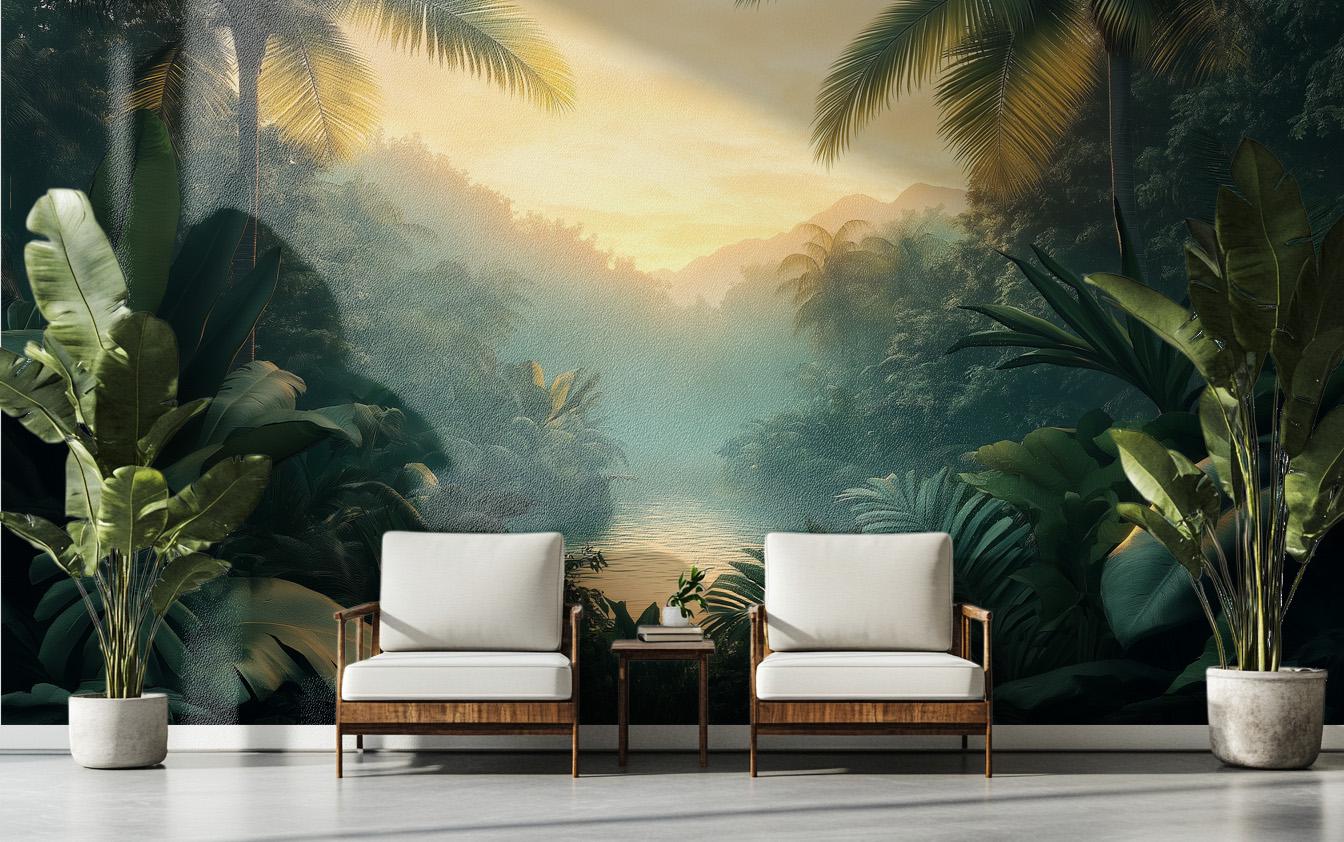 Golden Hour Rainforest Exotic Tropical Wallpaper – detail view, Golden Era Walls