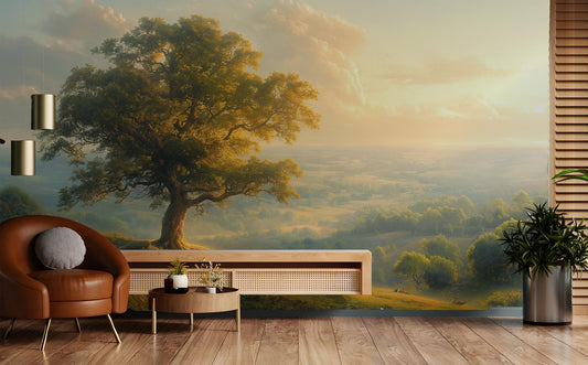 Golden Sunset Landscape Romantic Wallpaper – peel and stick wallpaper mural, Golden Era Walls