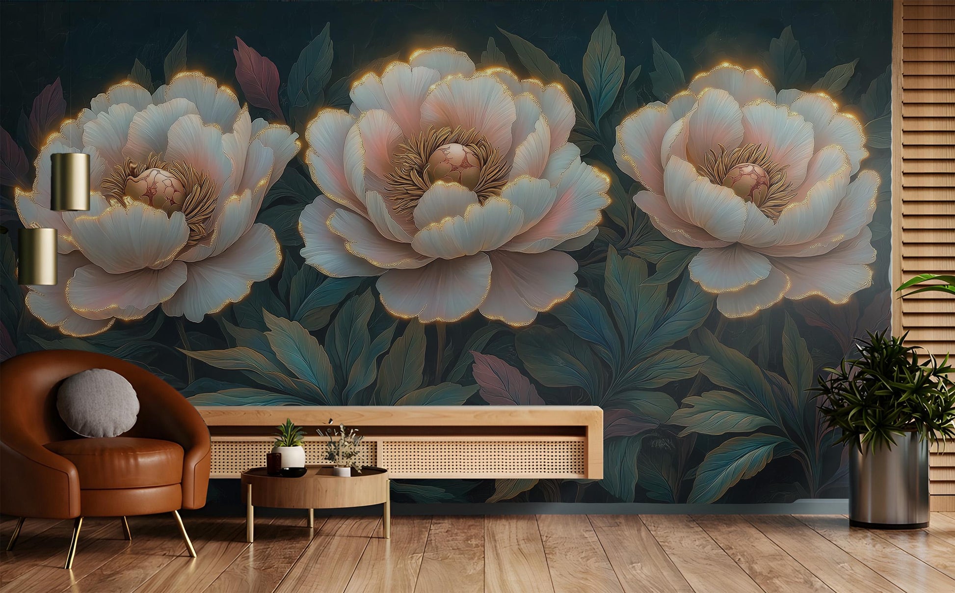 Hyper Realistic Peony Blossom Floral Wallpaper – scale reference, Golden Era Walls