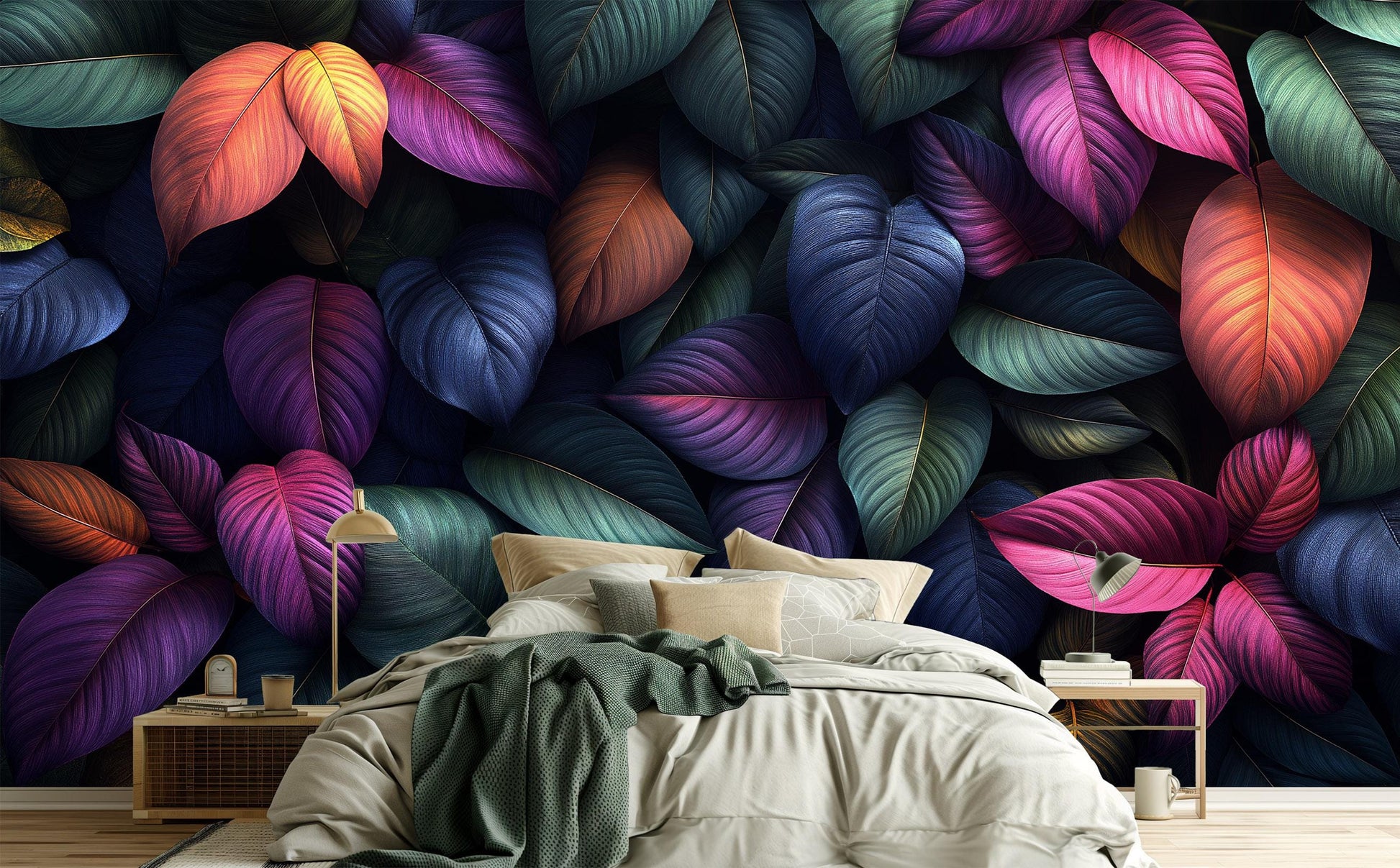 Leaves or Non Woven Floral Wallpaper – detail view, Golden Era Walls